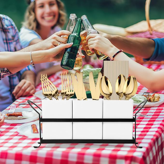 Utensil Holder Silverware Caddy for Party Countertop, 3pcs Bins Set Silverware Caddy Organizer Holders for Spoon and Fork, White and Black