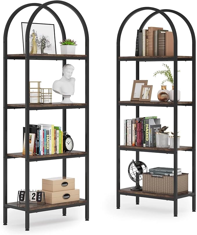 Tribesigns 4-Tier Open Bookshelf Set of 2, 70.8" Wood Bookcase Storage Shelves with Metal Frame, Freestanding Display Rack Tall Shelving Unit for Office, Bedroom, Living Room (Rustic Brown, 2PCS)