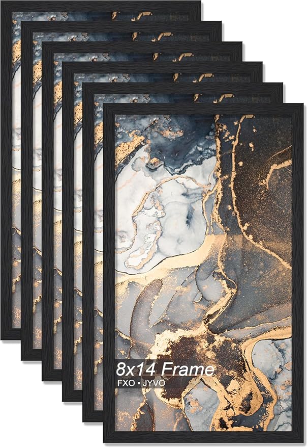 Engineered Wood 8x14 Picture Frame Set of 6, Black Frame for 8 x 14 Inch Picture Poster Photo, Light Weight 8 by 14 Frame with Wood-grain for Wall - 6 Pack/Black/8"x14"