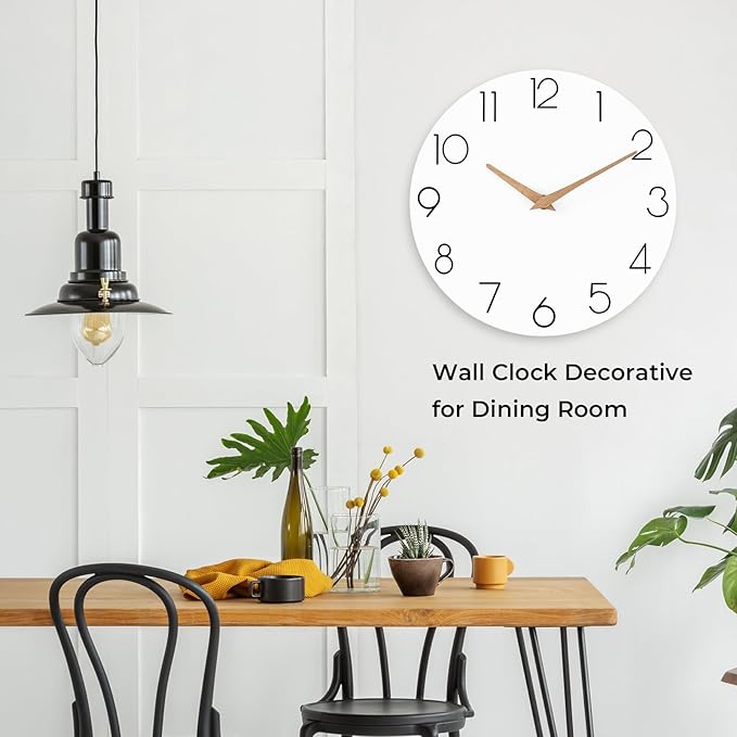 Wall Clock, 16 Inch Wooden Battery Operated Wall Clocks Silent Non-Ticking, Decorative White Clock for Living Room, Bedroom, Kitchen, Home, Office, School, Hotel