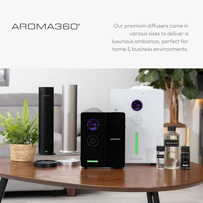 Aroma360-Mini Pro Scent Diffuser-Aroma Diffuser for Essential Oils-Cold-Air Diffusion-600sq.ft. Coverage-Waterless Air Diffuser for Home & Office-Metalic Silver Works Exclusively with Pro Pod Bottles