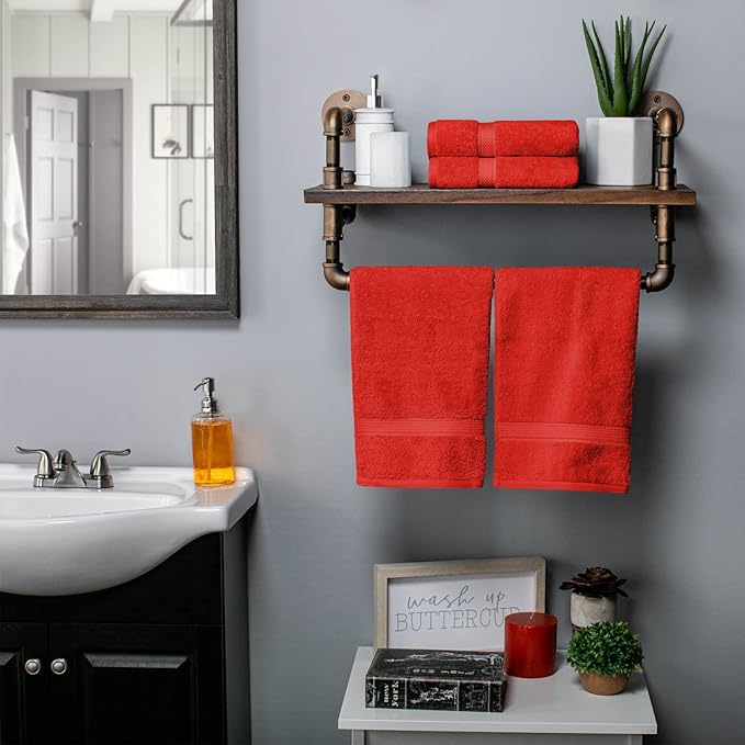 BLUENILEMILLS Premium Towel Collection, Egyptian Cotton Towels for Shower and Bathroom Assorted 4-Piece Hand Towel Set, 20" x 30", Red by Blue Nile Mills