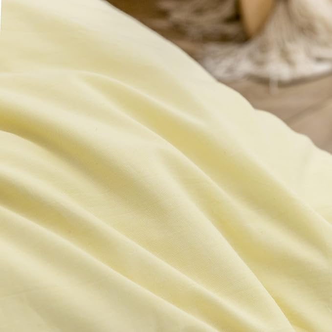 BESTOUCH Duvet Cover Set 100% Washed Cotton Linen Feel Super Soft Comfortable Chic Lightweight 3 PCs Home Bedding Set Solid Light Yellow Queen