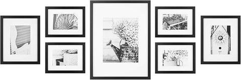 Gallery Perfect - 7-Piece Black Wall Frame Set - Kit with Decorative Art Prints - Hanging Template - Easy Installation Frame - Multi-Size Frames - Rectangular Wall Mount - Single Picture Frame