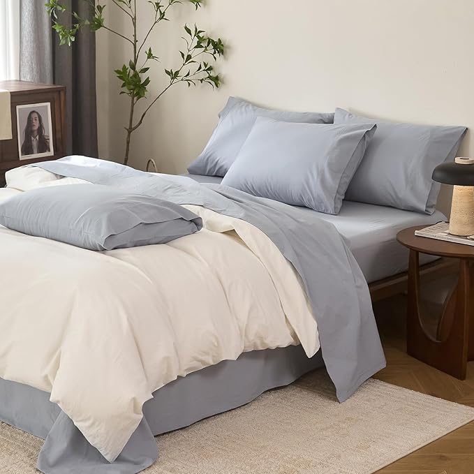 100% Cotton 6-Piece King Size 108" x 102" Bedding Set - Fitted Sheet, Flat Sheet & 4 Pillowcases with 17" Deep Pocket,Soft Breathable Bed Sheets for Cozy Sleep,Cornflower Blue