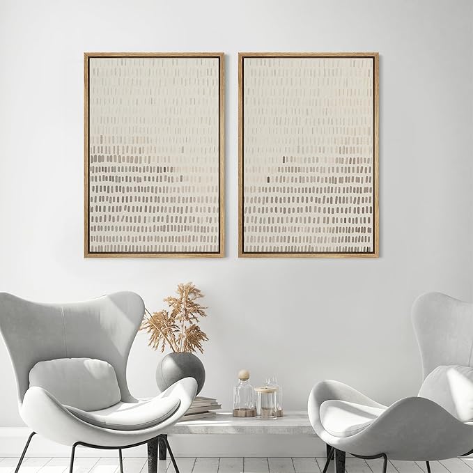 MUDECOR Framed Canvas Print Wall Art Neutral Abstract Dot Illustrations Modern Art Decorative Bohemian Colorful Chic for Living Room, Bedroom, Office - 24"x36"x2 Natural