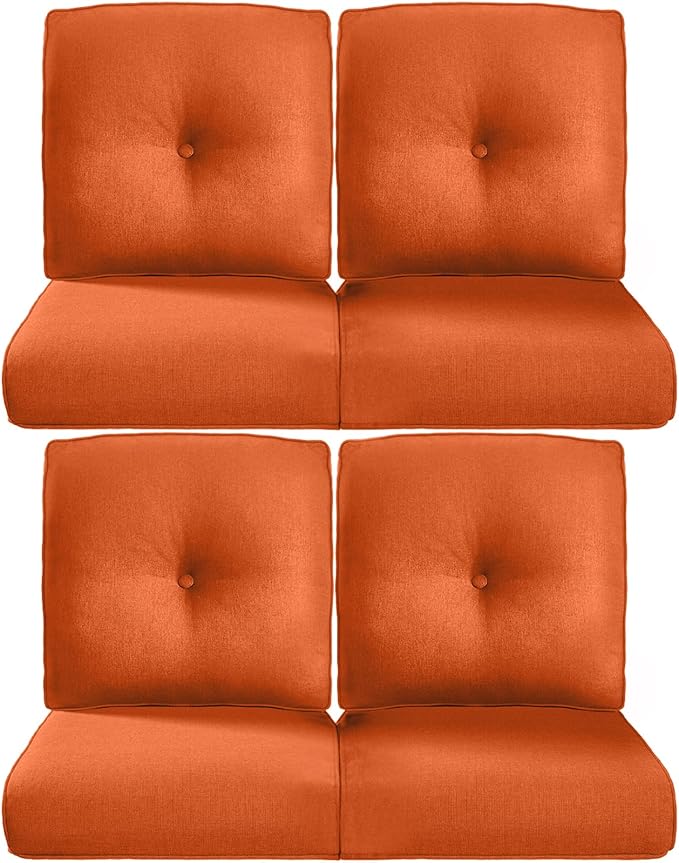 22x25/22x24 Outdoor Chair Cushions Set of 4 - Heavy Duty High Back Replacement Zippered Cushion for Patio Furniture Set Dining Gliding Rocking Chairs Loveseat L-Shape Sofa - Orange/Button