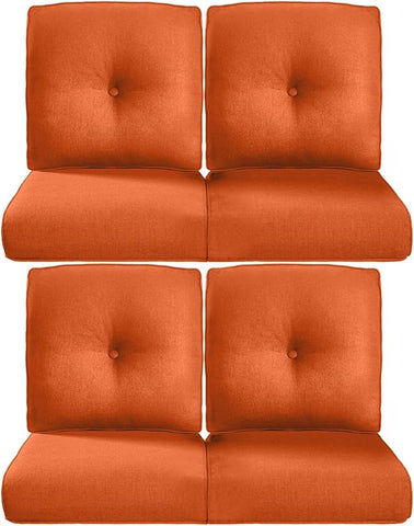 22x25/22x24 Outdoor Chair Cushions Set of 4 - Heavy Duty High Back Replacement Zippered Cushion for Patio Furniture Set Dining Gliding Rocking Chairs Loveseat L-Shape Sofa - Orange/Button