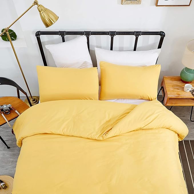 Pureant Yellow Comforter Set Queen Size Light Yellow Bedding Comforter Sets Cotton Women Men Solid Bright Color Quilt Blankets Soft Luxury Fresh Queen Comforter Breathable