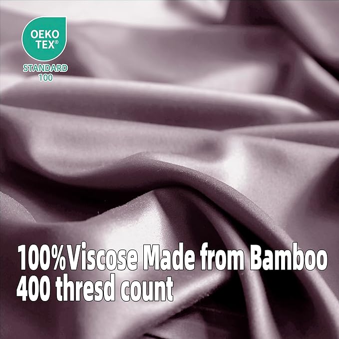 EVERLY Queen Sheets Set,Luxuriously 400 Thread Count Organic Viscose Derived from Bamboo Bed Sheet,Cooling Sheets for Queen Size 4 Piece Deep Pockets Bedding Sheets &Pillowcases-Purple