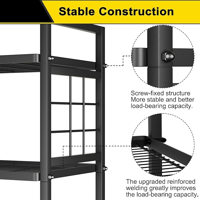GIOTORENT 5-Wire Standing Book Shelf & Bookcase, Metal Storage Shelving Unit Pantry Rack for Laundry Kitchen Bathroom Organizer, Black