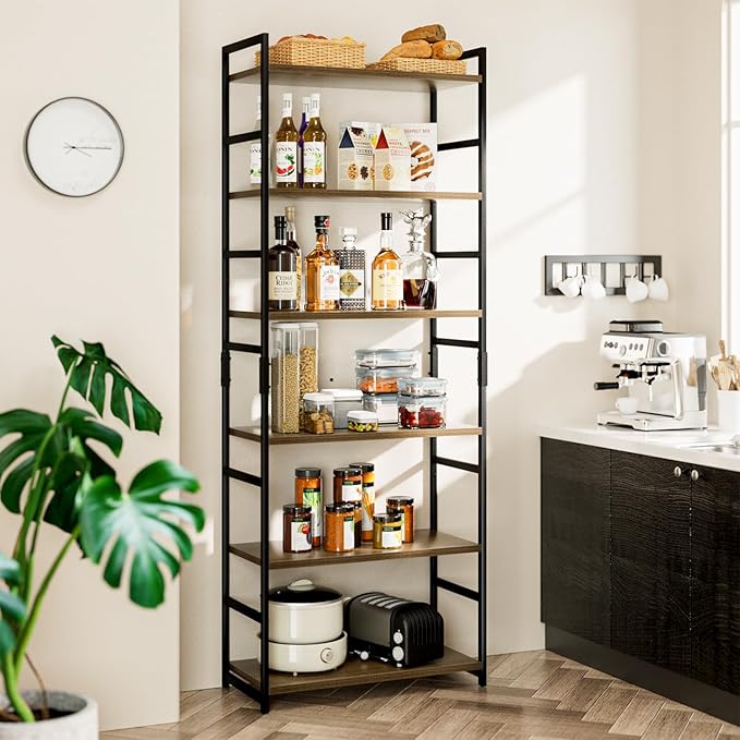 NUMENN 6 Tier Bookshelf, Tall Bookcase Shelf Storage Organizer, Modern Book Shelf for Bedroom, Living Room and Home Office, Dark Walnut