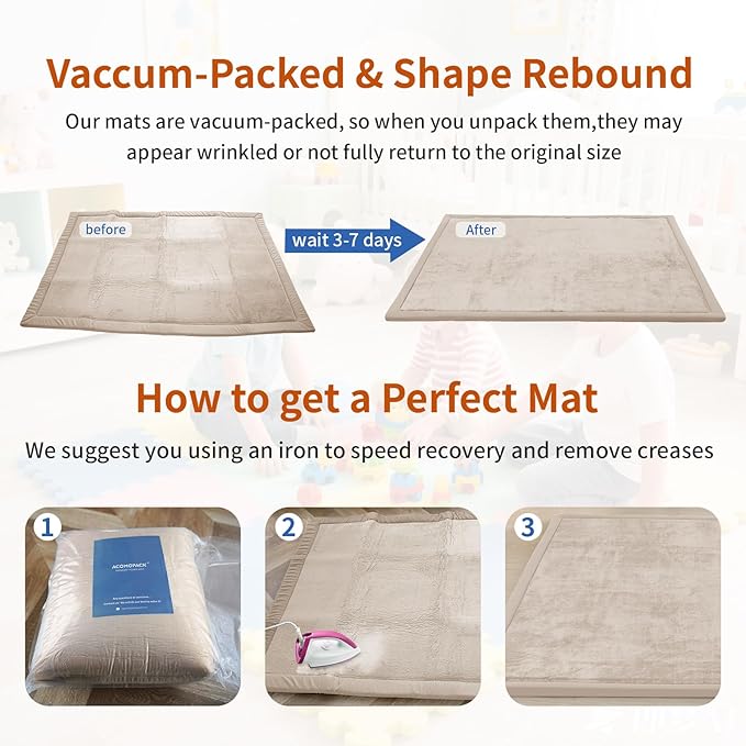 ACOMOPACK Baby Play Mat for Floor,1.3" Thick Memory Foam Area Rug for Living Room,Soft Velvet Crawling with Non-Slip Bottom for Kid,Toddler,79"×118" Tummy Time Nursery Rugs,Yoga（Beige）
