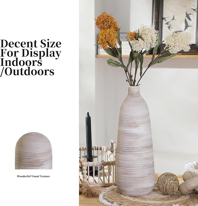 ALMA 2025 Updated 11in Tall White Beige Vase for Boho Home Decor, Thin Ceramic Vase for Single Rose, Pampas Grass, Decorative Rustic Vase for Flowers, Dining Table Centerpieces,Table Top Decoration