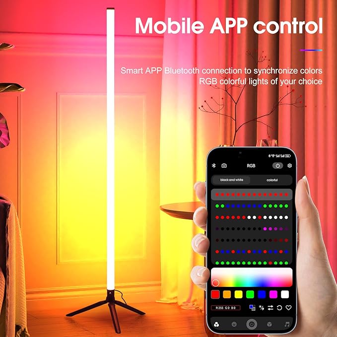 LED RGB Floor Lamp Smart Corner Standing Lamp with Music Sync APP and Remote Control Gaming Light for Bedroom Living Room Game Room Office