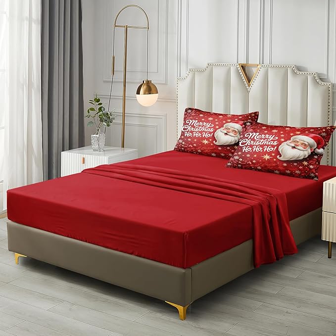 Santa Claus Comforter Queen Red Snowflake Bedding Set Leaf Stars Merry Christmas Bedroom Decor Happy Holiday Boys Girls Xmas Bed in A Bag