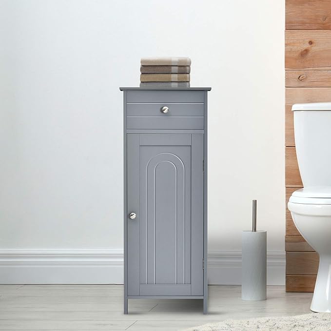 GLACER Floor Storage Cabinet, Multifunctional Bathroom Storage Cabinet with 2 Adjustable Shelves, Ideal for Bathroom, Living Room, 14 x 12 x 34.5 inches (Grey)