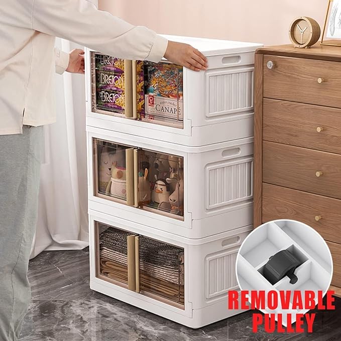 KHNR Storage Bins with Lids,78 Quart Plastic Bins with Lids,Large Closet Organizers,Collapsible Storage Bins with Wheels,Double Door Stackable Bins for Clothes,Home