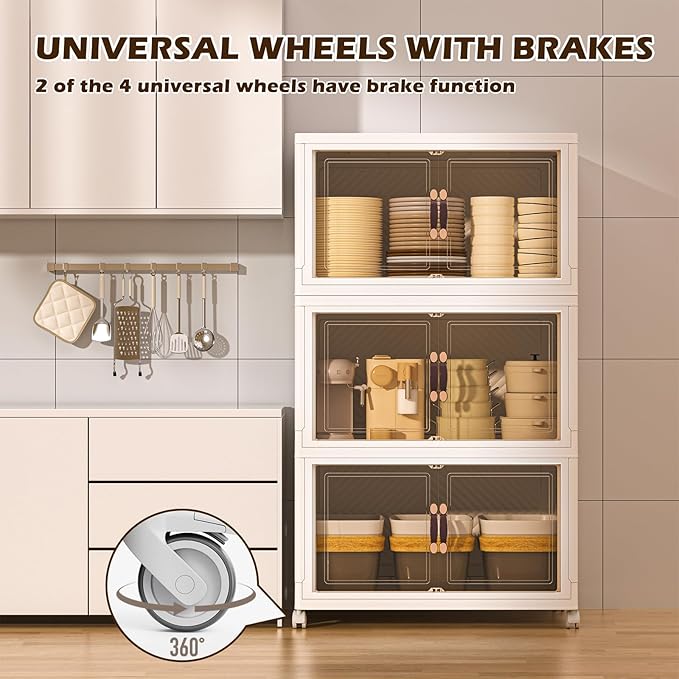 102GAL /408QT Large Collapsible Storage Bins with Lids, Stackable Storage Bins with Doors and Wheels, Closet Organizers and Storages, Plastic Folding Storages Cabinet Home Office Dorm Room