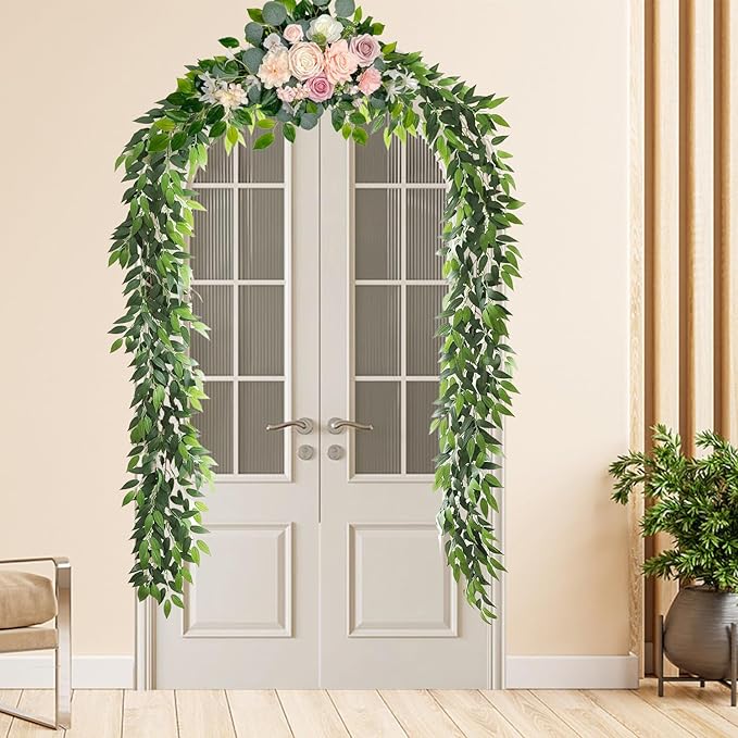 Artificial Italian Ruscus Vines, 3Pcs/75 Silk Vine Garland with Green Leaves, Fake Hanging Plants Greenery Decor for Home, Bedroom, Wall, Party, Wedding Decoration(75inch/3pcs/Vines)