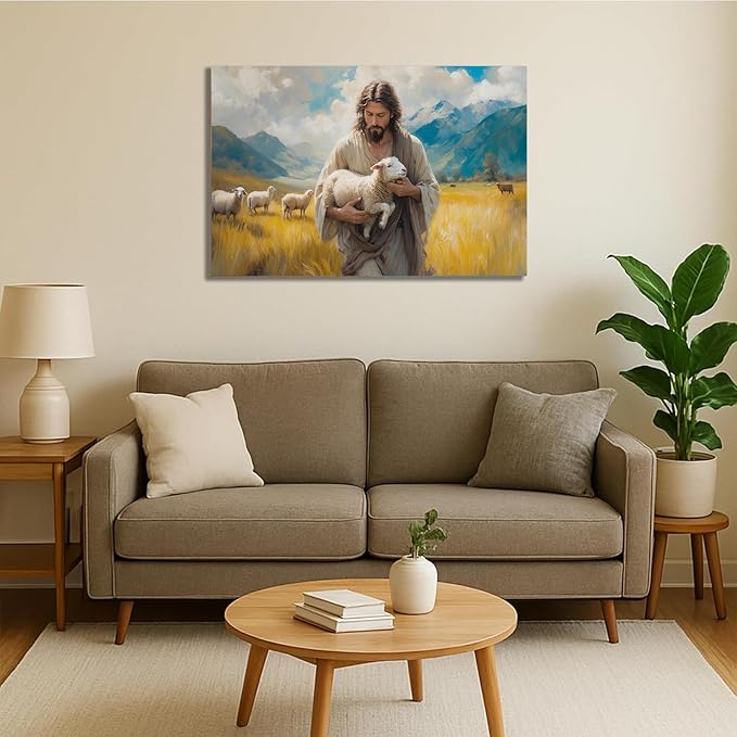 Christian Wall Art Print, Religious Scripture Biblical Decor, Faith-Based Inspirational Landscape with Cross, Digital Printed Canvas Poster for Church, Home Chapel, Prayer Room Decor