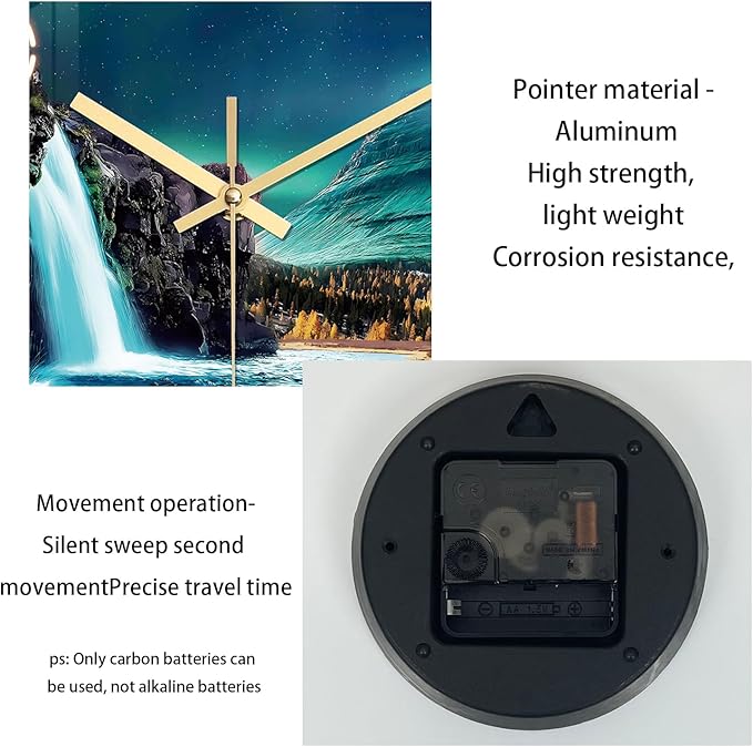 XNM 14 Inch Glass Kitchen Clocks Wall Battery Operated Teal Wall Clock Decorative Natural Landscape Quiet Clock Analog