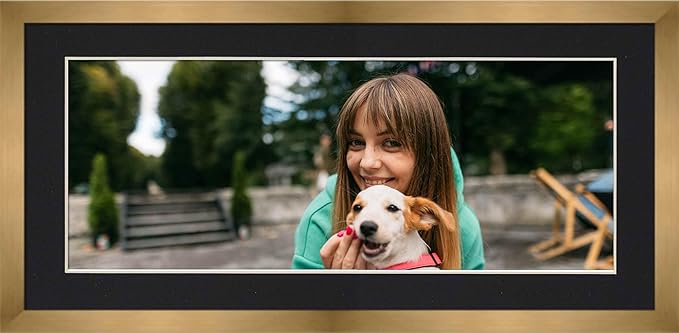 13x39 Frame with Mat - Bronze 16x42 Frame Wood Made to Display Print or Poster Measuring 13 x 39 Inches with Black Photo Mat