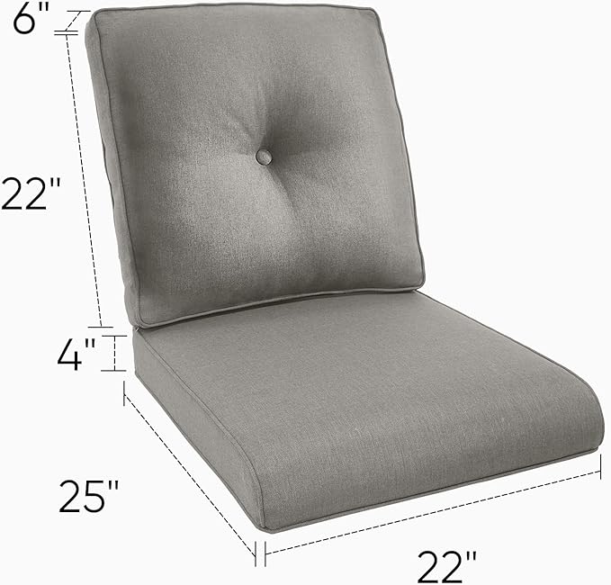 22x25/22x24 Outdoor Furniture Cushions Set of 6 - Water Repellent High Back Patio Chair Cushion for Wicker Dining Rocking Swivel Chairs Loveseat Couch L-Shape Sectional Sofa - Grey/Button
