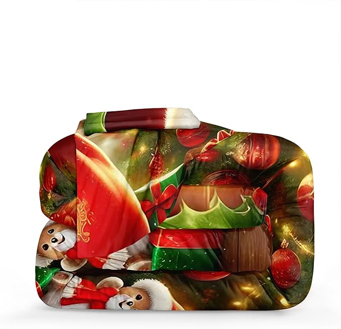 Bedorm Red Christmas Bedding Comforter Santa Claus Comforter Set Green Red Christmas Tree Holiday Decor Boys Girls Cute Xmas Quilt Comforter Set King Size