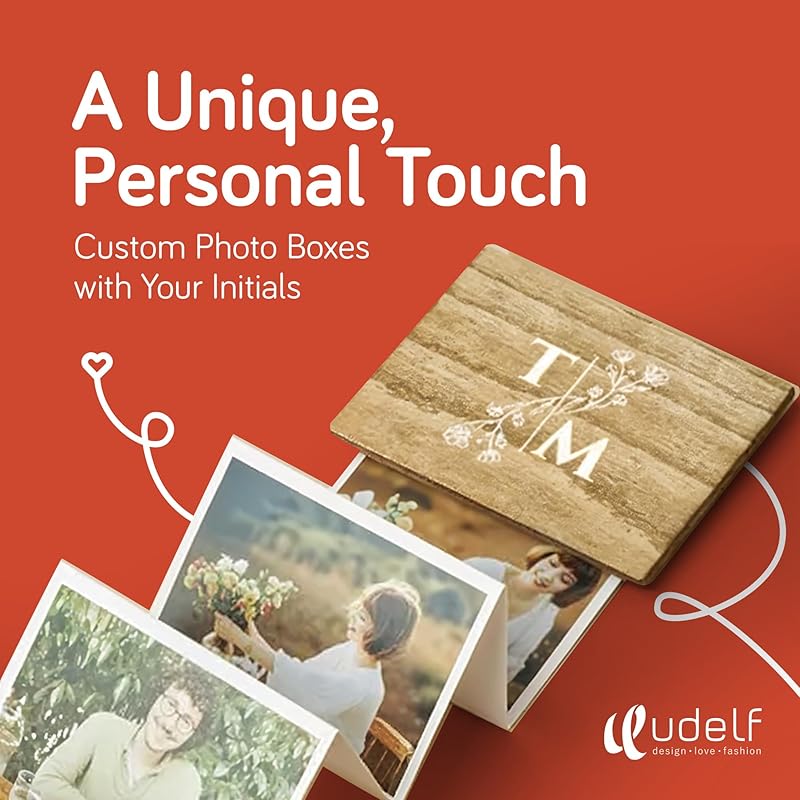 udelf Personalized Wooden Photo Box Gift with Initials-Handmade Picture Box Gift, Wedding Keepsake Box and Anniversary Box, Custom Gifts, Romantic Gift Photo Memory Storage Box, Pull Out Photo-3"x2"