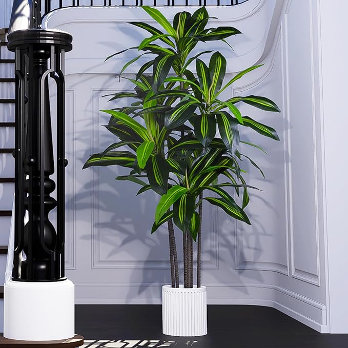 Artificial Dracaena Tree Indoor, 5FT Tall Faux Tree with Natural Wood Trunk and Lifelike Leaves, Tall Artificial Plants Indoor, Fake Plants for Home, Office, Living Room Decor