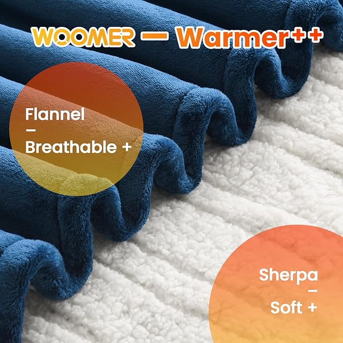 WOOMER Electric Heated Blanket Queen Size, Soft Flannel Fast Heating Blanket with Multi-Color Option, 84"x 90", 10 Heating Levels & 0.5-12H Auto Off, Over-Heat Protection