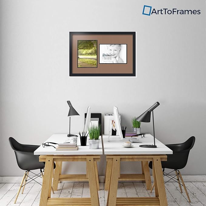 ArtToFrames Collage Photo Frame Double Mat with 2 - 8.5x12 Openings and Satin Black Frame