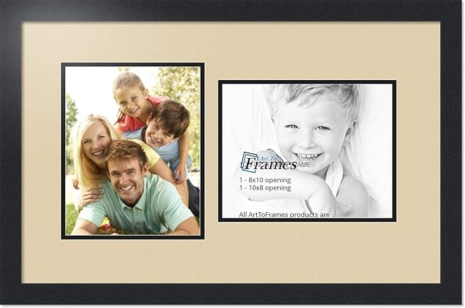 ArtToFrames Collage Photo Frame Double Mat with 2 - 8x10 Openings and Satin Black Frame