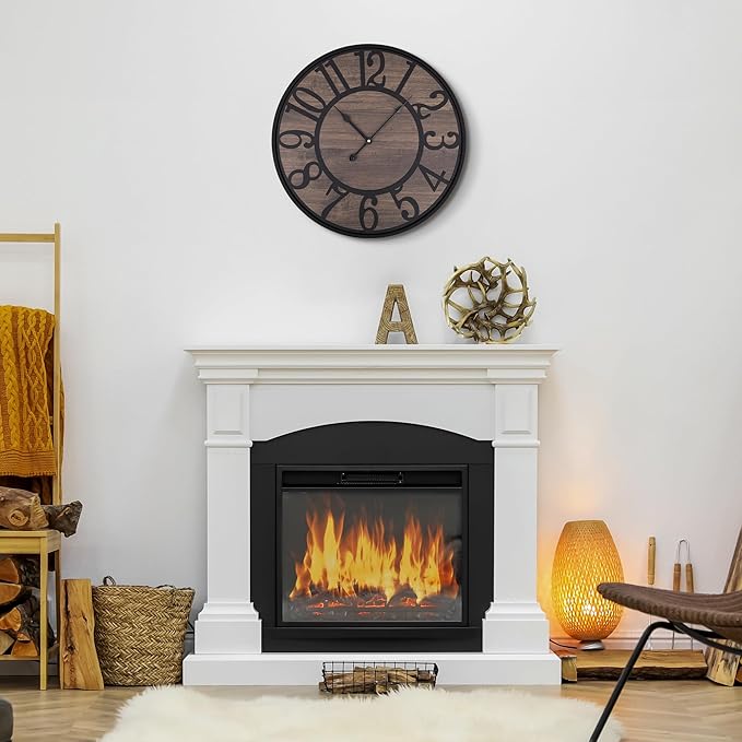 LEIKE Large Wall Clock,Silent,Non Ticking,Battery Operated Round Modern Big Wood Wall Clocks for Living Room, Bedroom,Kitchen,Farmhouse,Office,Rustic Home Decor-16 Inch/40CM-Black-Arabic Number