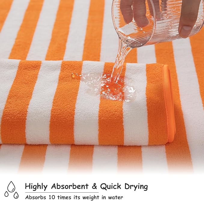 18 Pcs Orange Cabana Stripe Family Towels Set with Hanging Loop-6 Bath Sheets,6 Hand Towels,6 Washcloths Ultra Soft Bathroom Towel Highly Absorbent Quick Dry Shower Towel for Beach Chair,Spa,Gym,Hotel