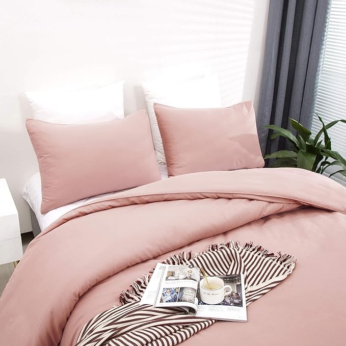 Pureant Blush Pink Comforter Set Queen Solid Color Bedding Comforter Sets Cotton Bedding for Women Girls Bean Pink Comforter Soft Cute Color Queen Blanket Quilts Muave Queen Size Comforter