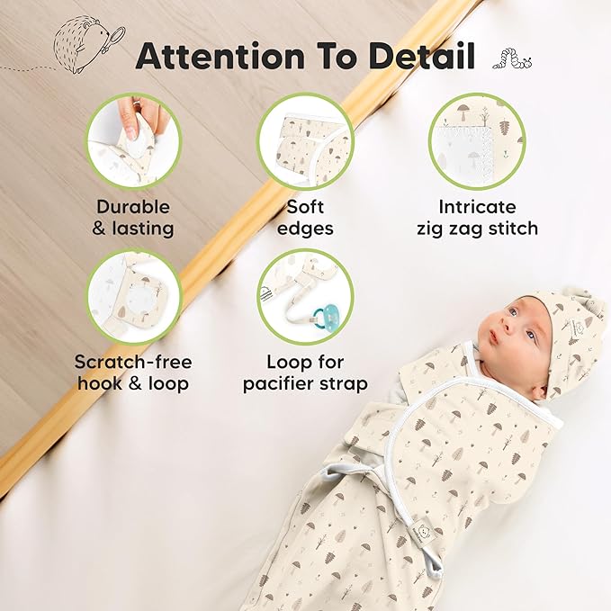 KeaBabies 3-Pack Swaddles for Newborns, Girls, Boys with Hats - Organic Soft Baby Sleep Sacks, Breathable Baby Swaddle 3-6 Months Beanies Set, Premie Infant Sleep Sack 0-3 Months (Nibbles/Bruce)