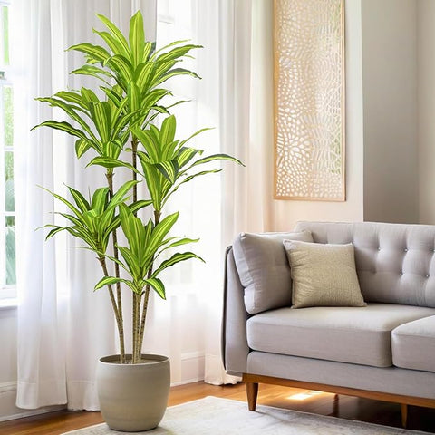 Faux Dracaena Tree 5ft(60in) Artificial Plant with Realistic Leaves and Trunks,Fake Floor Potted Tall Artificial Trees for Home Office Decor Indoor (5Feet,1Pack)