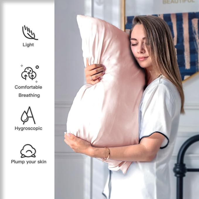 Mulberry Silk Pillow Cases Standard Size Silk Pillowcase with Zipper Soft Breathable Smooth Cooling Satin Silk Pillow Covers for Sleeping for Hair and Skin (Coral,20"X 26",1Pcs)