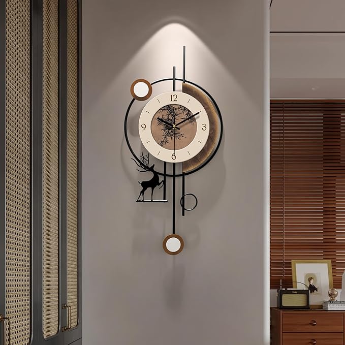 Wall Clocks for Apartment Decor Non Ticking Modern Large Clock Wall Decor Bedroom/Kitchen/Living Room Battery Operated Clock Brown Bamboo Patterns 27"*12"