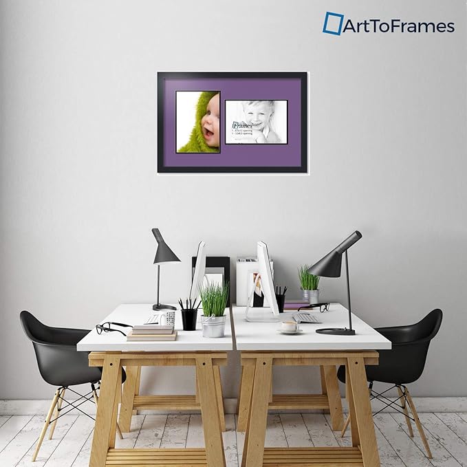 ArtToFrames Collage Photo Frame Double Mat with 2 - 8.5x12 Openings and Satin Black Frame