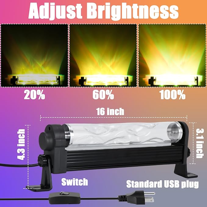 LED Ocean Wave Light Bar Pro, 16 Color Water Ripple Projector Wall Lamp with Remote, Light Up 20x20ft Night Lights, Mood Lighting for Bedroom, Home & Parties Decor
