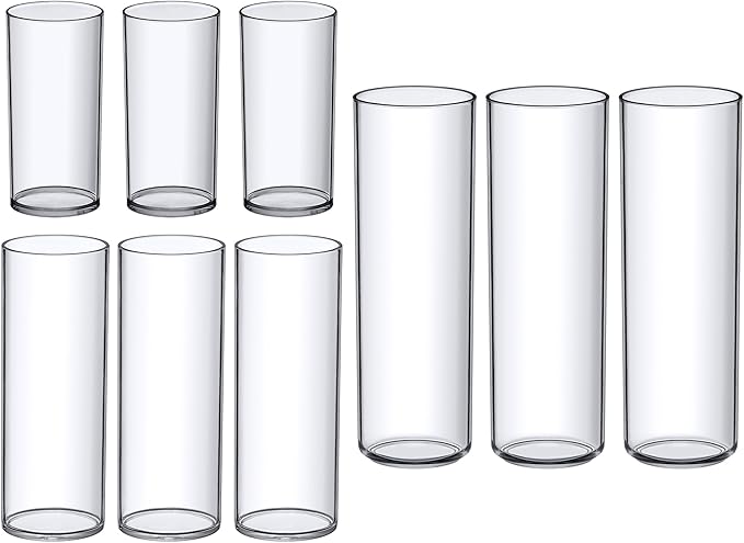 Amazing Abby - Viola Magra - Plastic Cylinder Vases (9-Piece Set), Acrylic Flower Vases for Wedding Centerpieces, Home Decorations, Office Ornaments, Shatter-Proof, 6" + 9" + 12" (H) (Not Glass)
