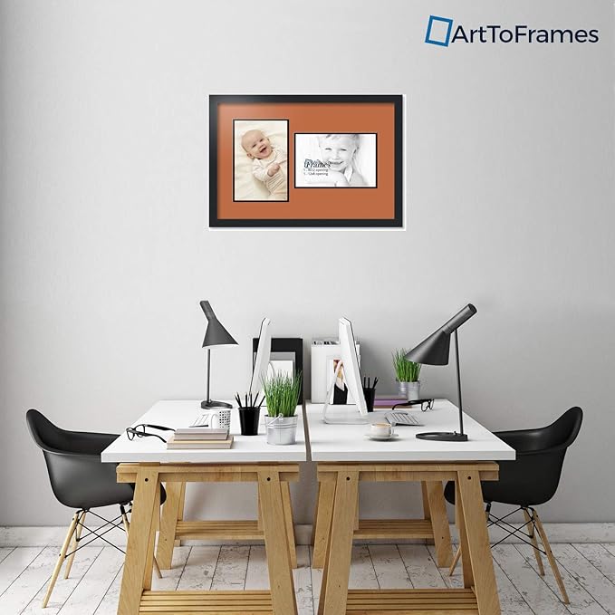 ArtToFrames Collage Photo Frame Double Mat with 2 - 8x12 Openings and Satin Black Frame