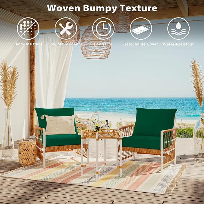 Sundale Outdoor Olefin Deep Seat Cushion, Patio Chair Cushion and Pillow, Water-Resistant Sectional Sofa Pad with Straps Dark Green, 24 x 24 x 4 Inches
