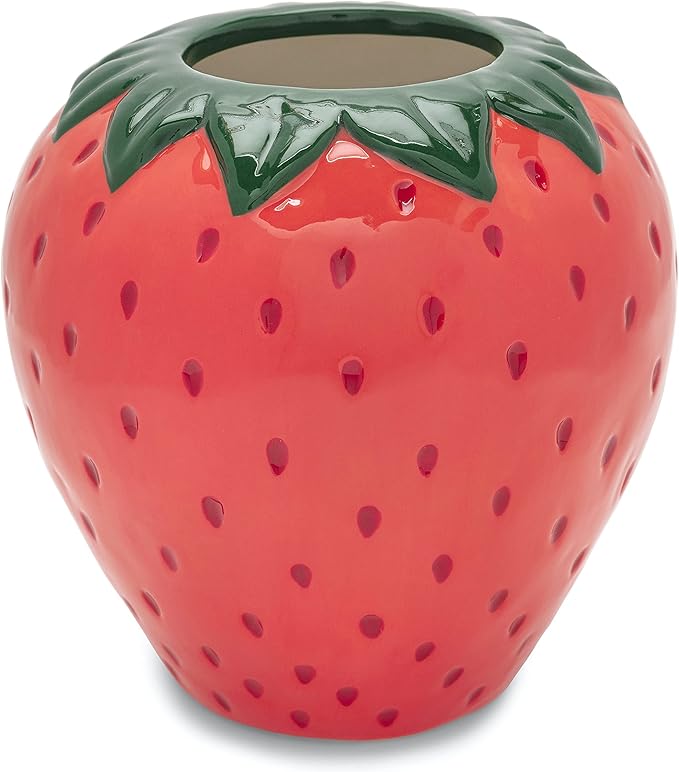 ban.do Vintage Inspired Strawberry Vase, Decorative Ceramic Vase, Large Flower Vase, Unique Strawberry Decor for Home/Kitchen/Office