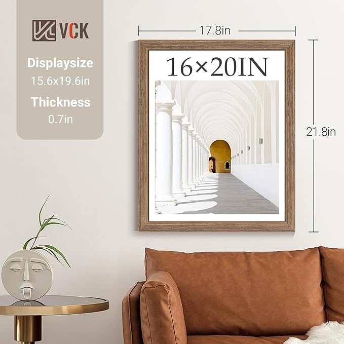 VCK 16x20 Picture Frame Set of 4 - Walnut, Gallery-Quality Wood Poster Frames, 1.1-Inch Wide Border, Polished Plexiglass, Vertical or Horizontal Wall Display for Photo/Art/Prints, Walnut