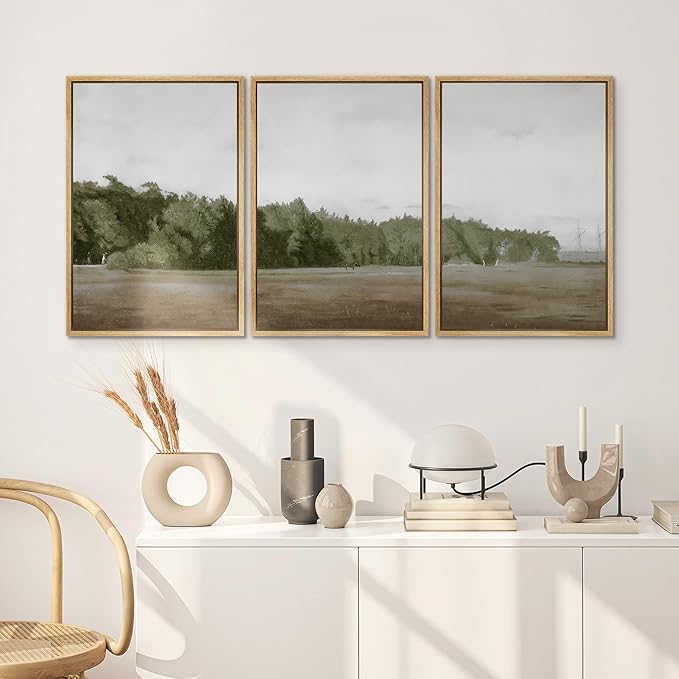 SIGNWIN Framed Canvas Print Wall Art Set Cloudy Sky Over Green Forest Clearing Nature Wilderness Illustrations Modern Art Landscape for Living Room, Bedroom, Office - 16"x24"x3 Natural