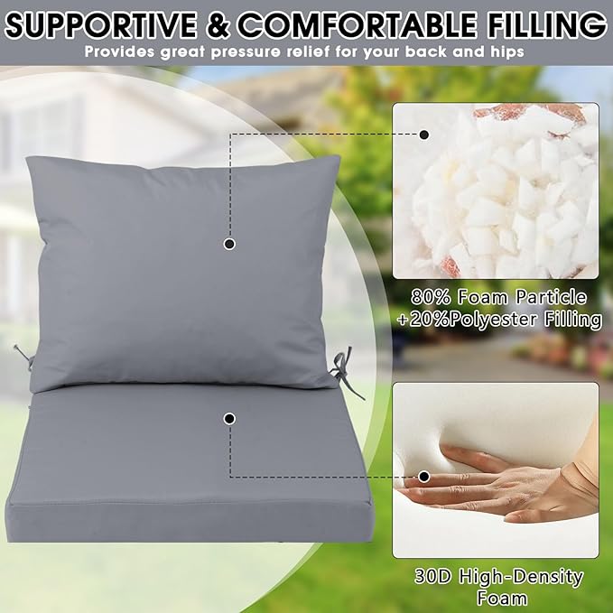 Outdoor Seat Cushion Set 22 x 22 In, Water-Resistant & Fade-Resistan, Patio Furniture Cushions with Removable Cover Deep Seat & Back Cushion with Handle and Adjustable Straps for Chair Sofa,1PC